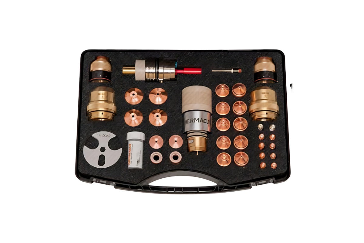 a mechanized plasma consumable kit on white background
