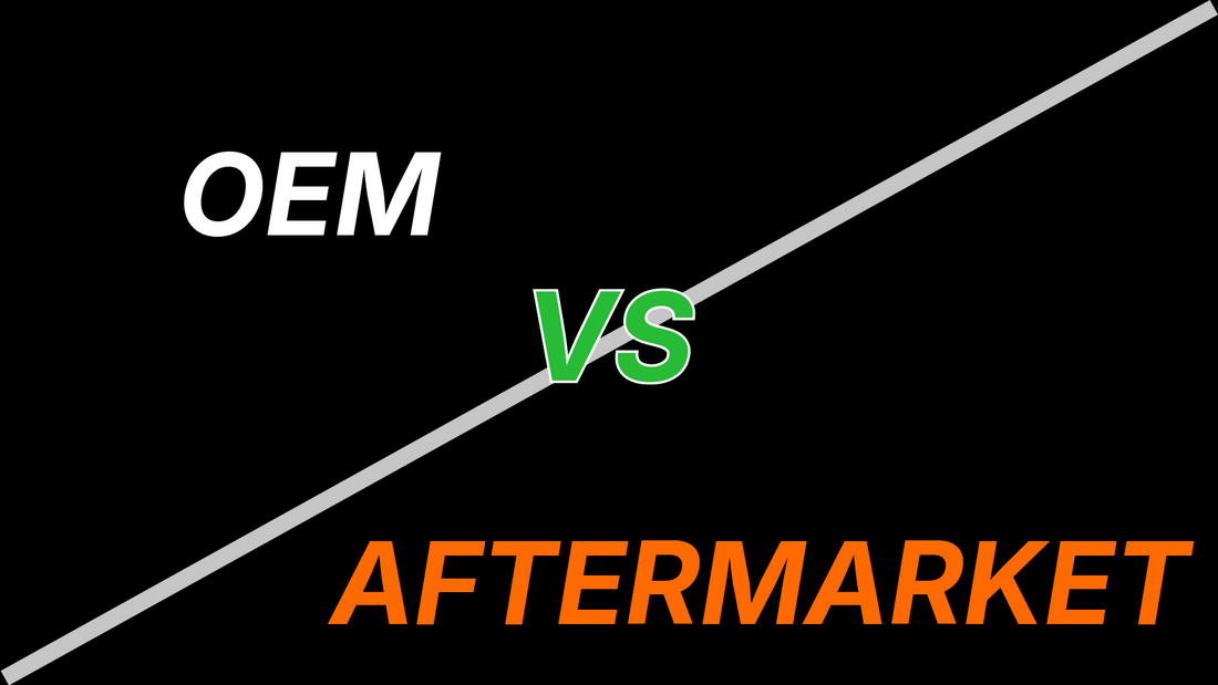 oem versus aftermarket text on black background