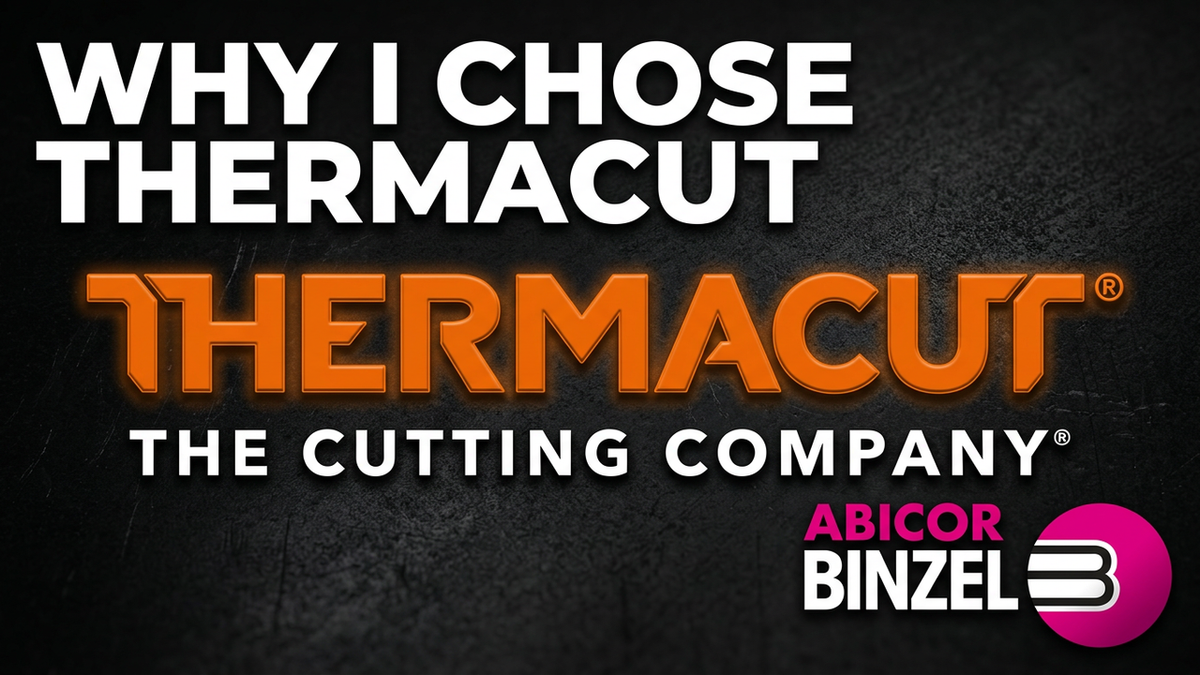"why i chose thermacut" overlayed on the thermacut and abicor binzel logo