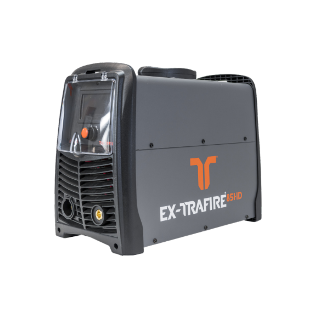 grey with orange font thermacut Ex-Trafire 85 HD plasma cutter power supply on white background