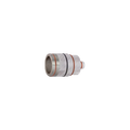 A stainless steel hose connector fitting with a mesh filter screen on one end and red rubber O-rings, shown on a plain white background.