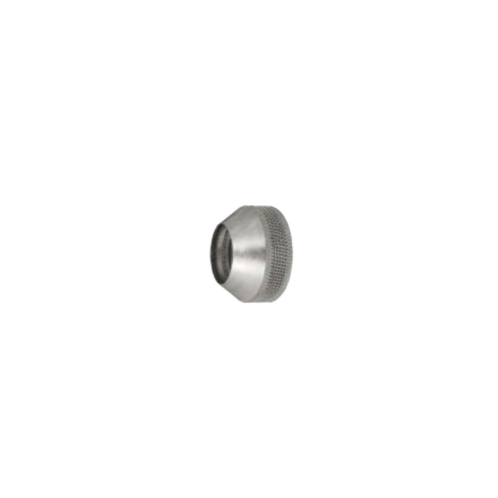 A small metallic silver cylindrical component with a knurled textured side and a smooth tapered end, shown against a plain white background.
