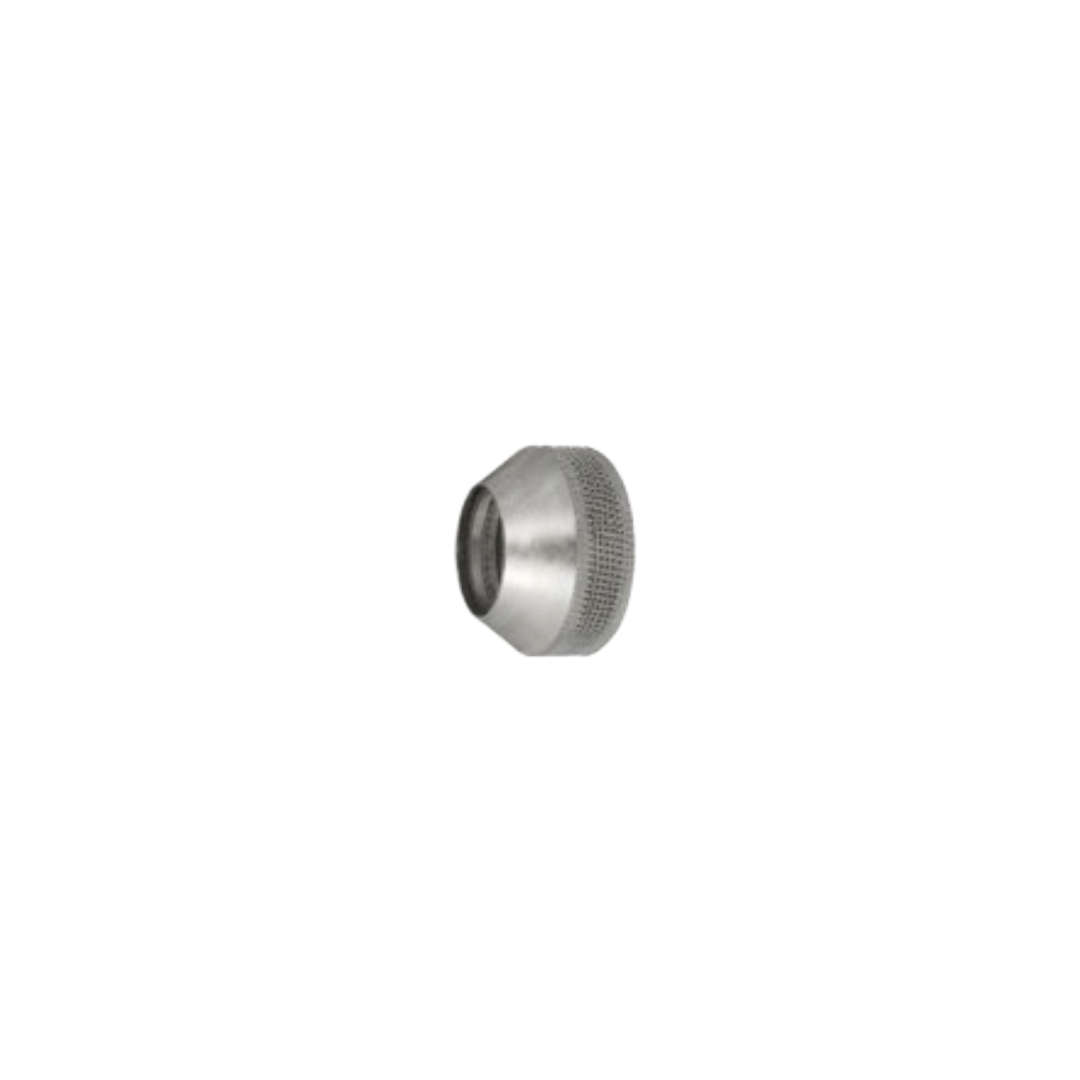 A small metallic silver cylindrical component with a knurled textured side and a smooth tapered end, shown against a plain white background.