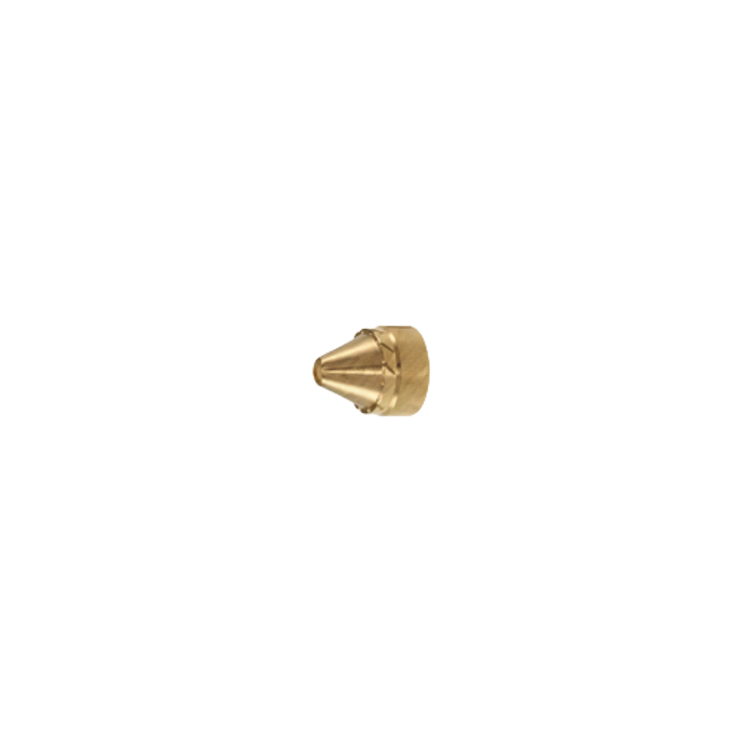A small brass nozzle tip shown against a plain white background.