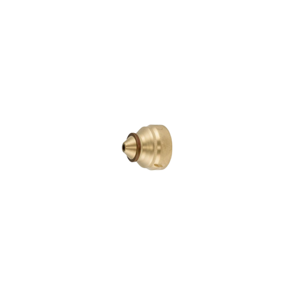 A small brass spray nozzle or spray head component, isolated on a solid white background.
