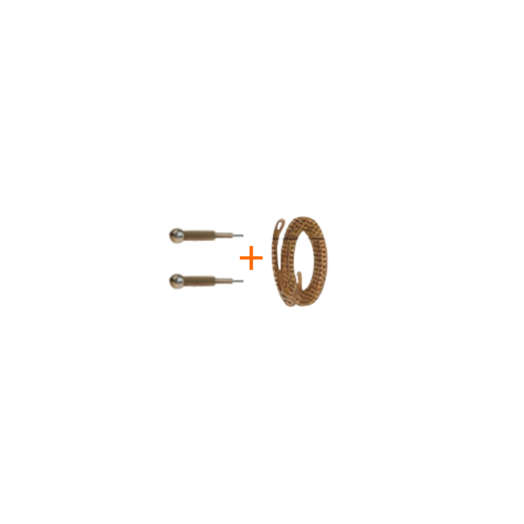 two silver screws next to a brown insulator ring on black background