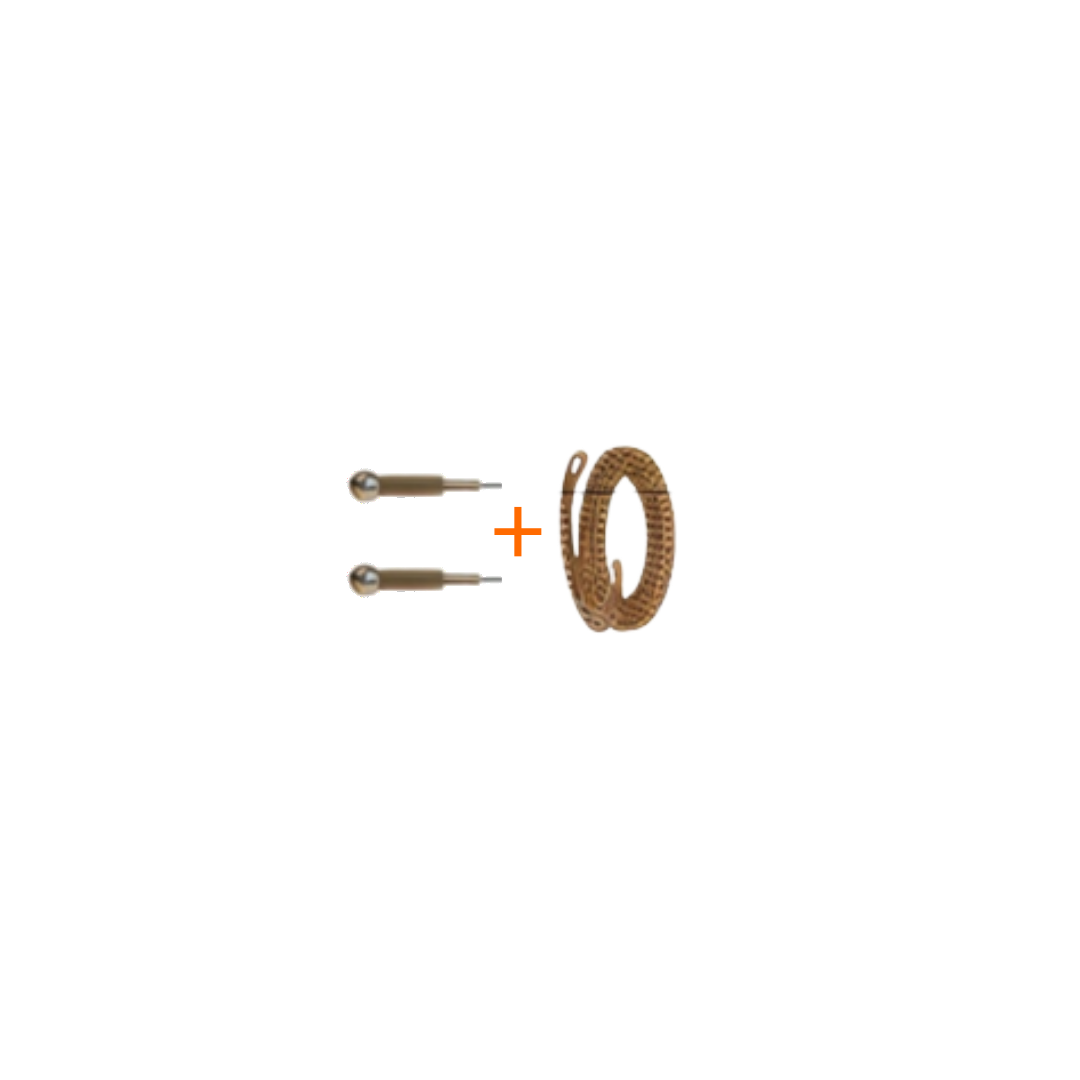 two silver screws next to a brown insulator ring on black background