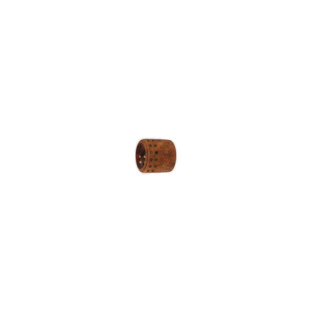 A small cylindrical metal component with a textured, rusted brown finish and circular holes along its side, centered on a plain white background.