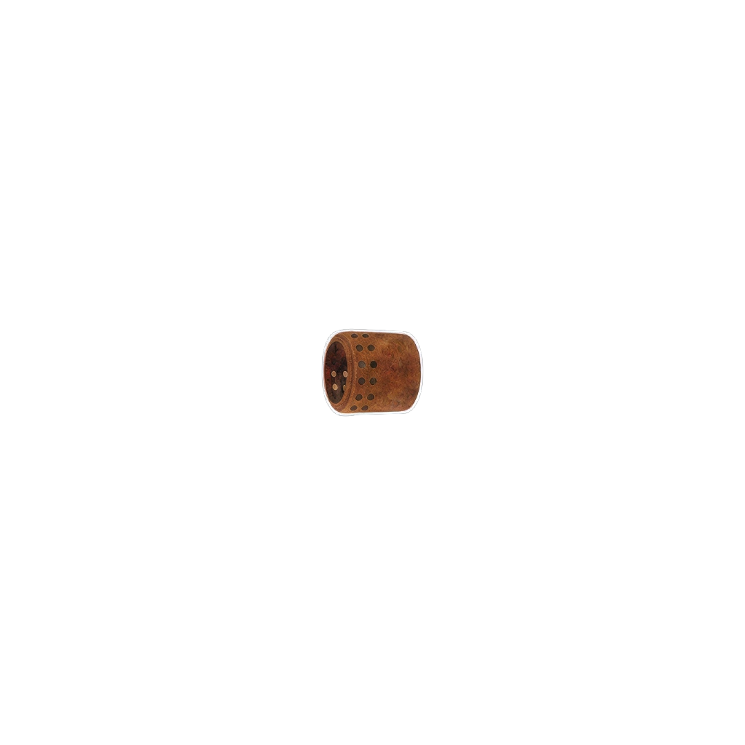 A small cylindrical metal component with a textured, rusted brown finish and circular holes along its side, centered on a plain white background.