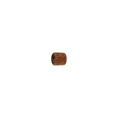 A small cylindrical metal component with a textured, rusted brown finish and circular holes along its side, centered on a plain white background.