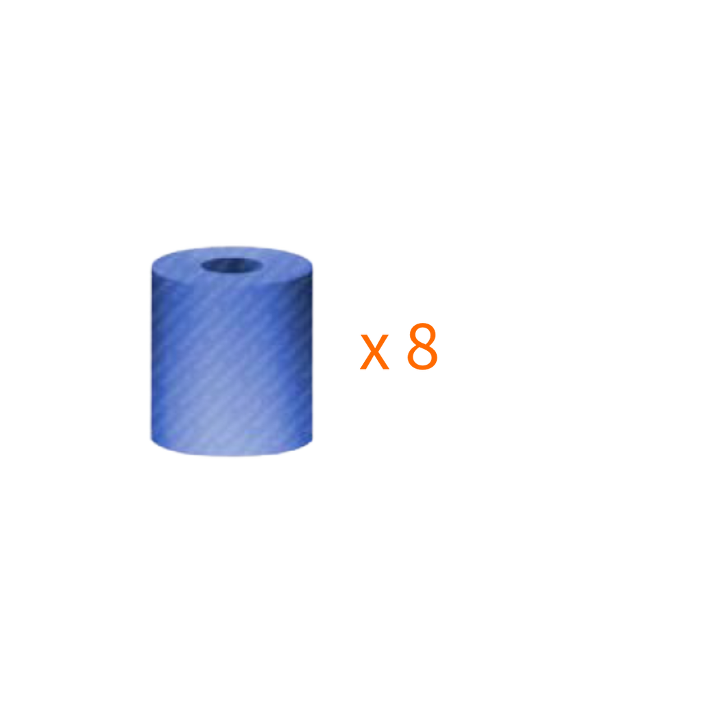 A single blue cylindrical roll or tube centered on a white background, with orange text reading 'x 8' to the right indicating a quantity of eight.