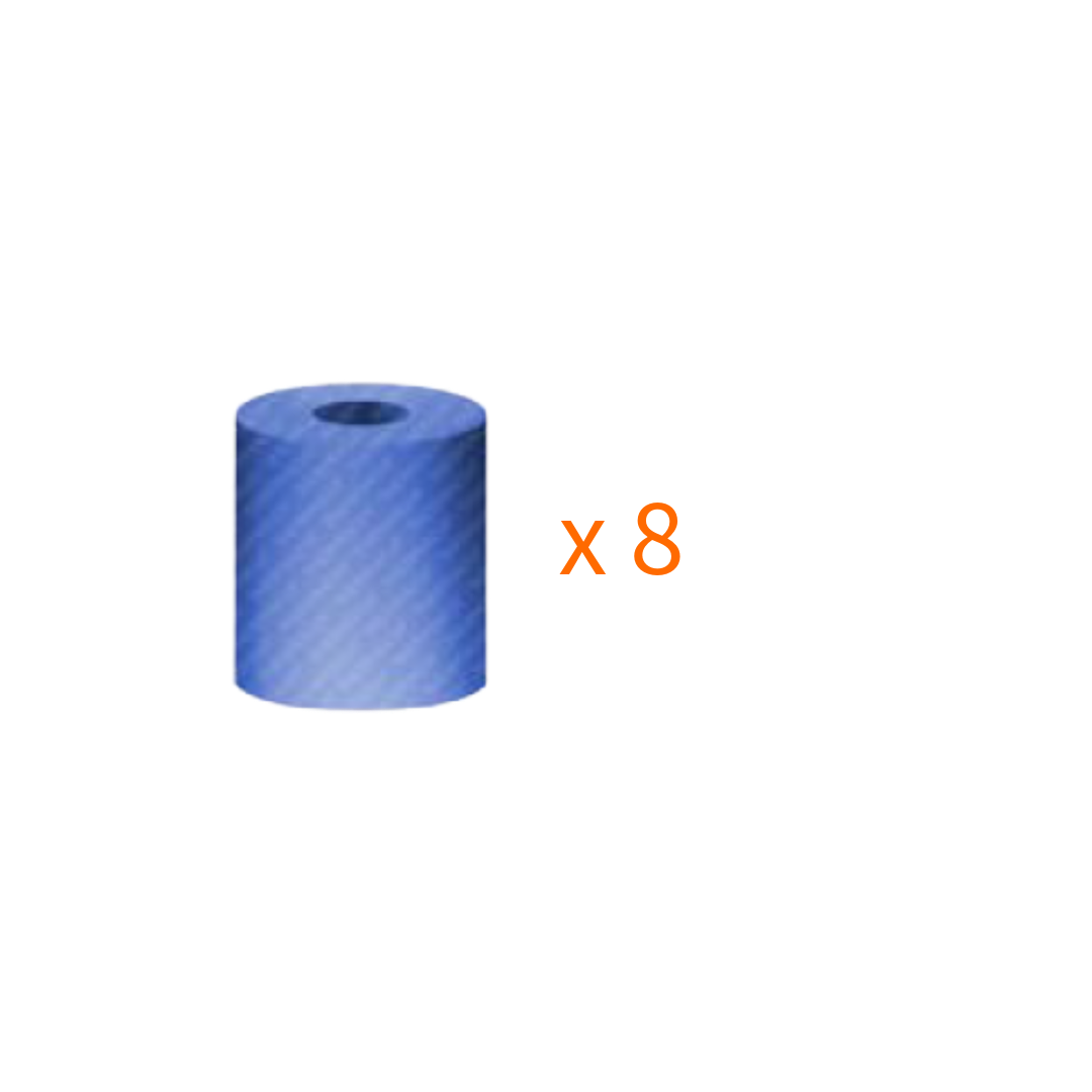 A single blue cylindrical roll or tube centered on a white background, with orange text reading 'x 8' to the right indicating a quantity of eight.