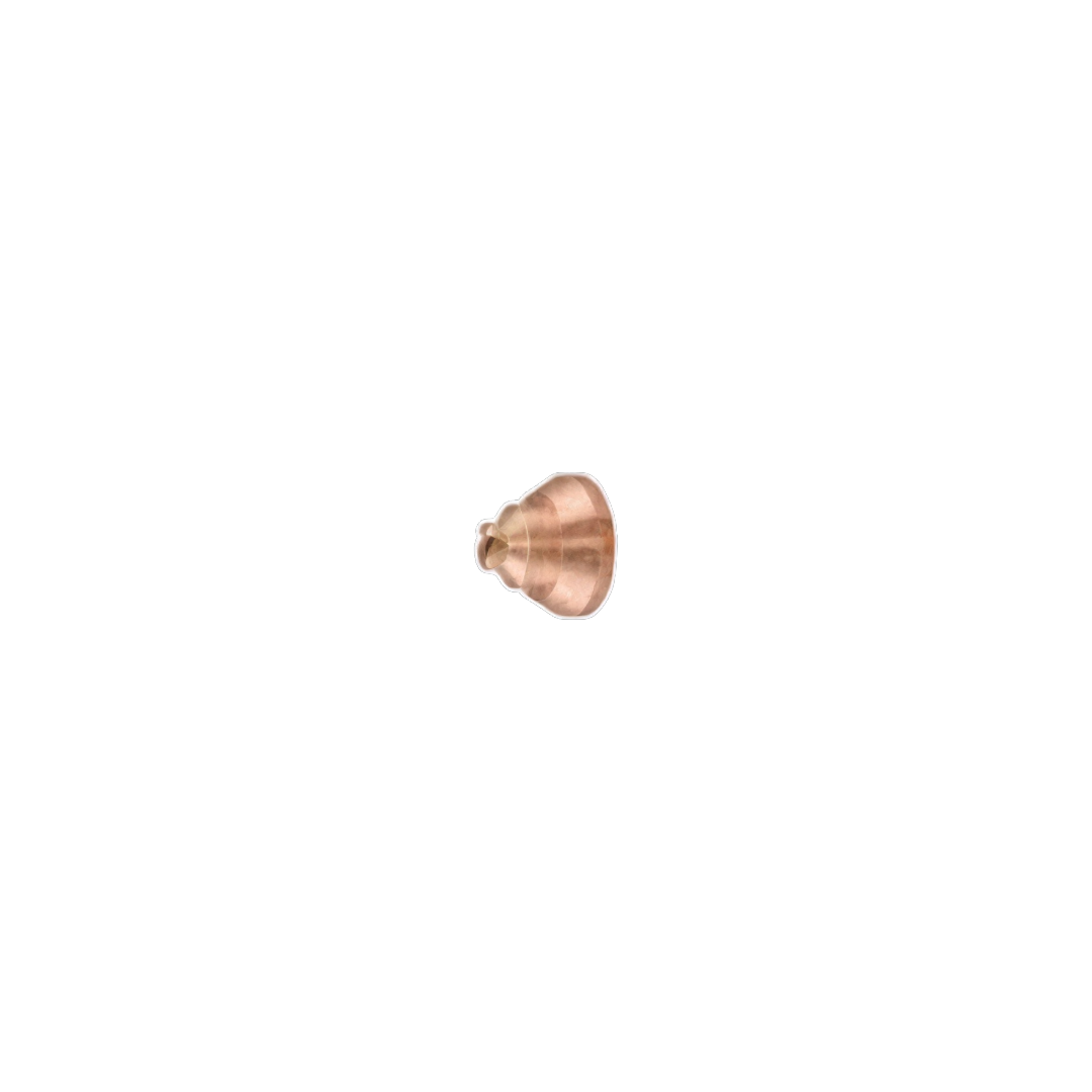 A small metallic rose gold bell-shaped hardware piece or knob, isolated on a solid white background.