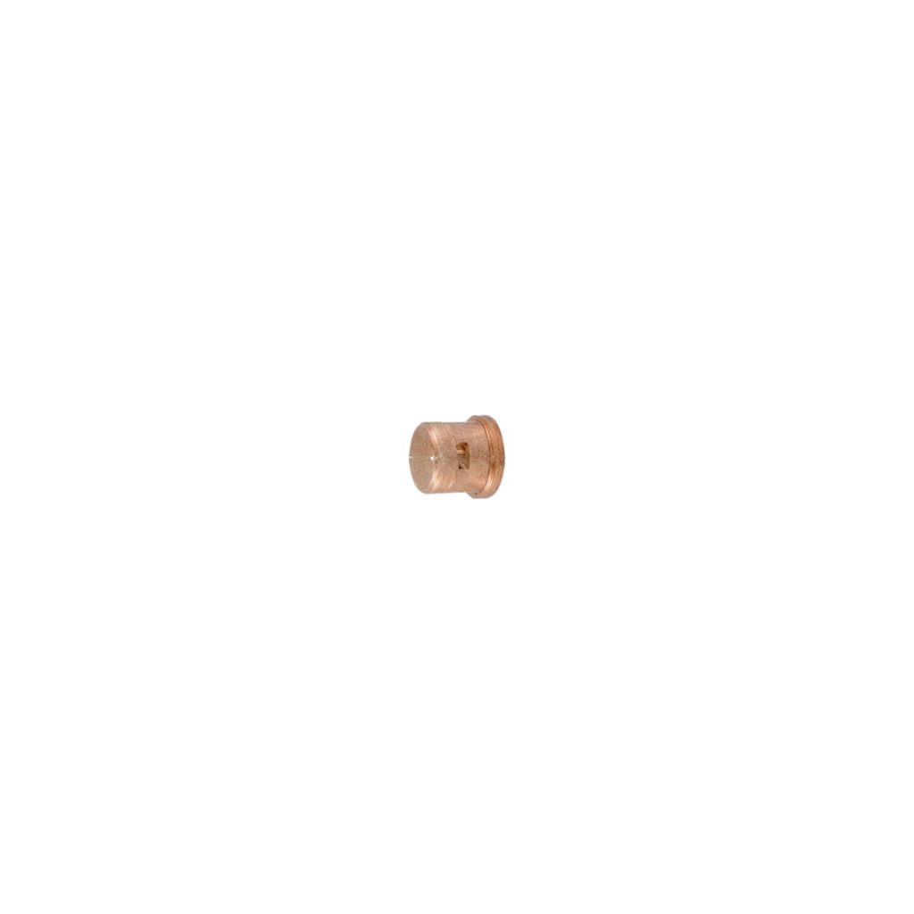 A small copper cutting nozzle for a plasma cutter shown against a plain white background.