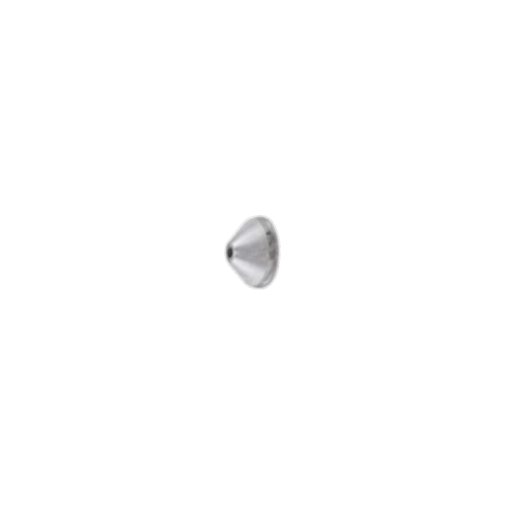 A single small metallic silver dome-shaped stud or button on a plain white background.