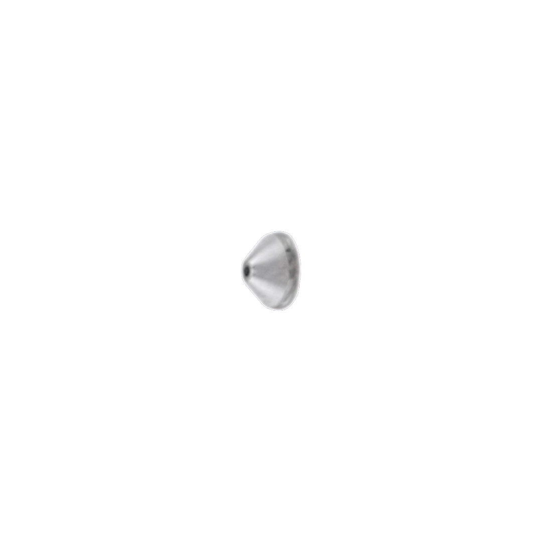 A single small metallic silver dome-shaped stud or button on a plain white background.