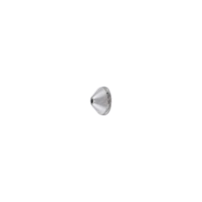 A single small metallic silver dome-shaped stud or button on a plain white background.