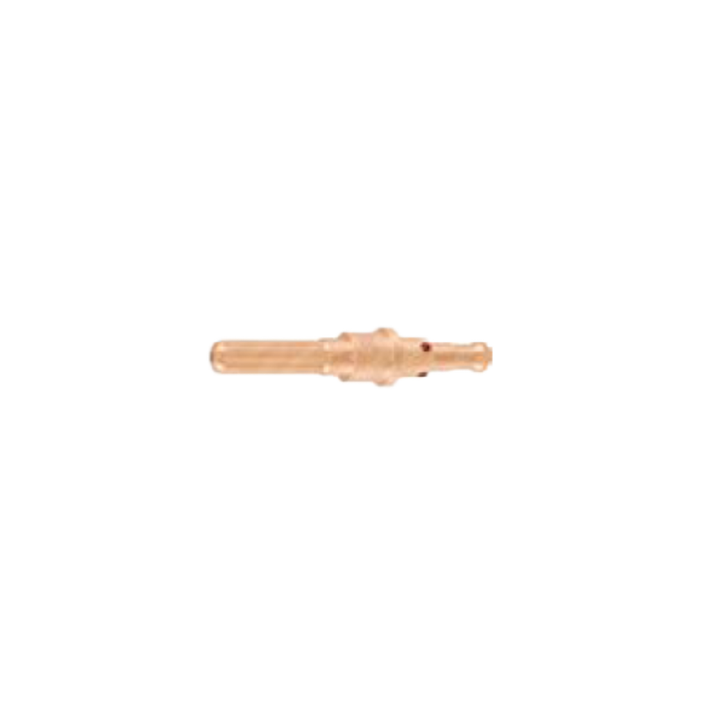 A small metallic copper-colored component or connector with a cylindrical shape and a central threaded section, shown horizontally against a solid white background.