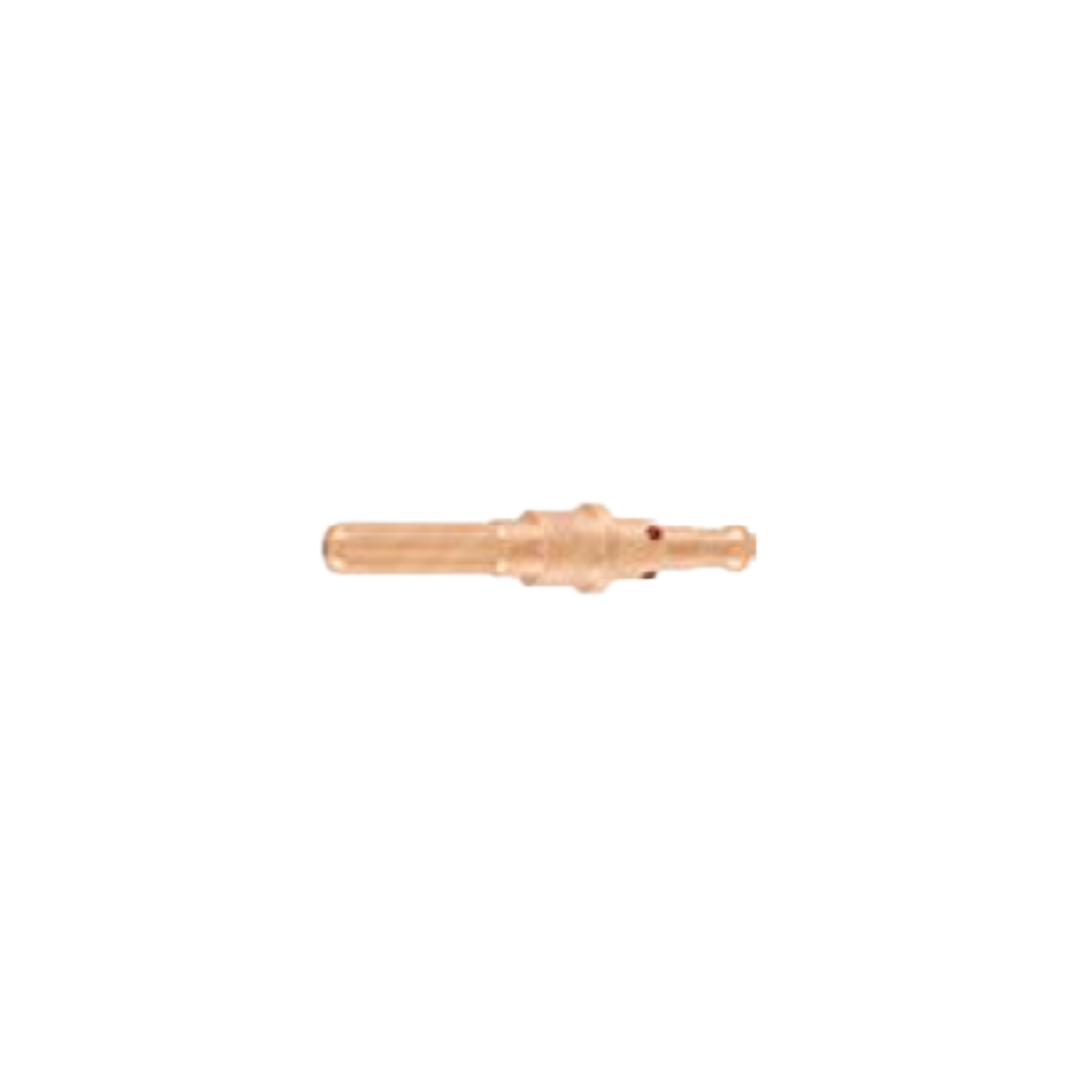 A small metallic copper-colored component or connector with a cylindrical shape and a central threaded section, shown horizontally against a solid white background.