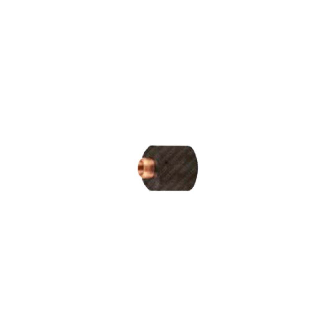 A small cylindrical black component with a copper-colored end, isolated on a solid white background.