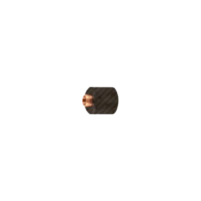 A small cylindrical black component with a copper-colored end, isolated on a solid white background.