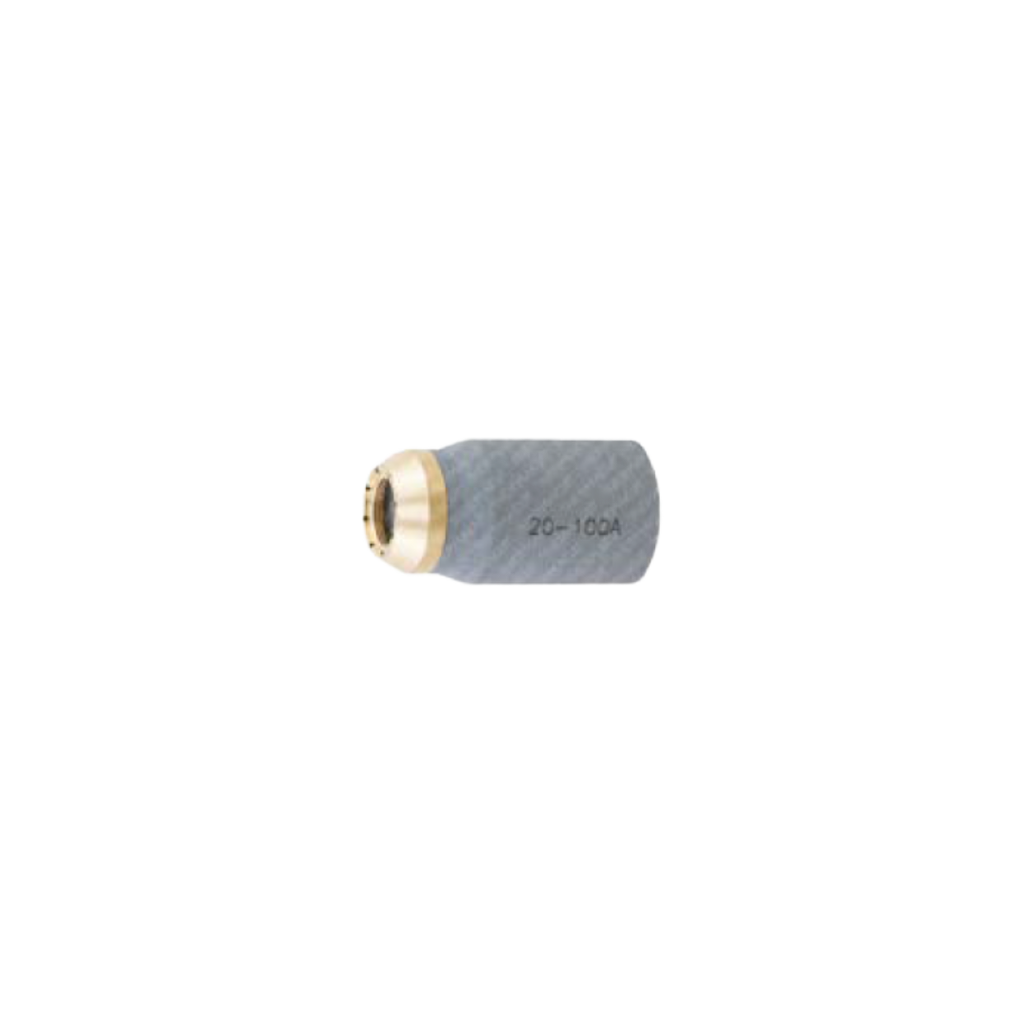 A gray and black carbon fiber textured hose connector with a brass male fitting, featuring the text '20-100A' printed on its side, set against a plain white background.