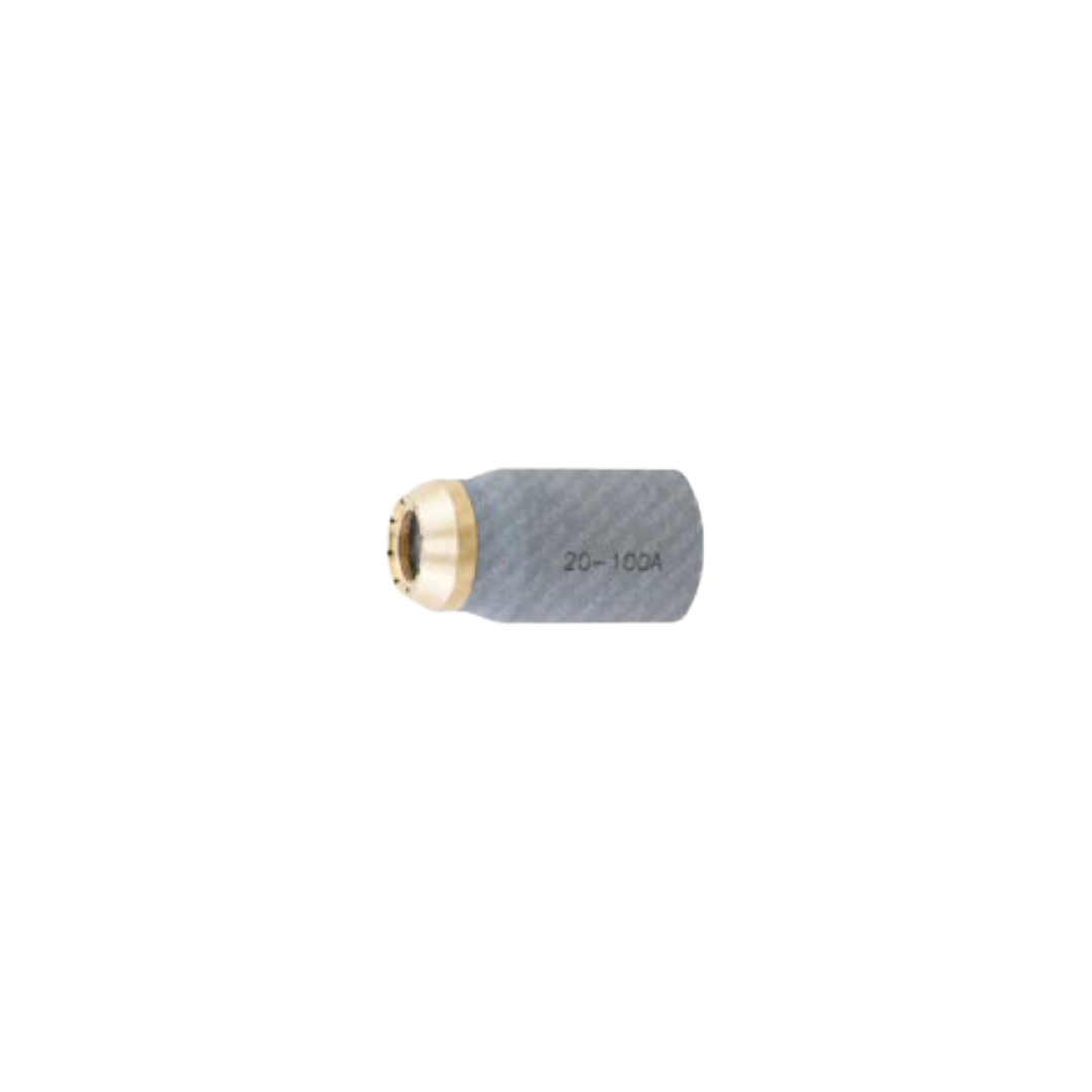 A gray and black carbon fiber textured hose connector with a brass male fitting, featuring the text '20-100A' printed on its side, set against a plain white background.