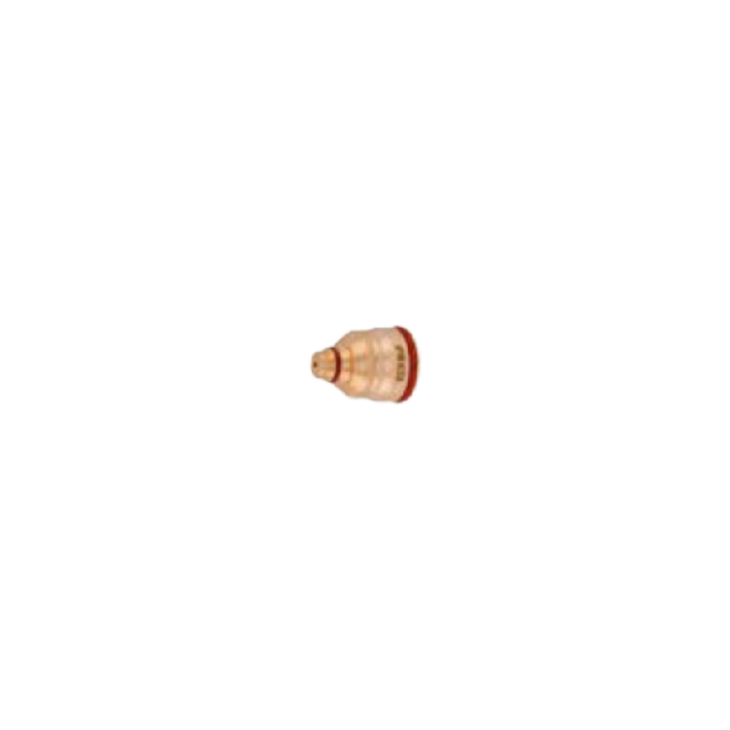 copper colored cutting nozzle for plasma cutting on black background