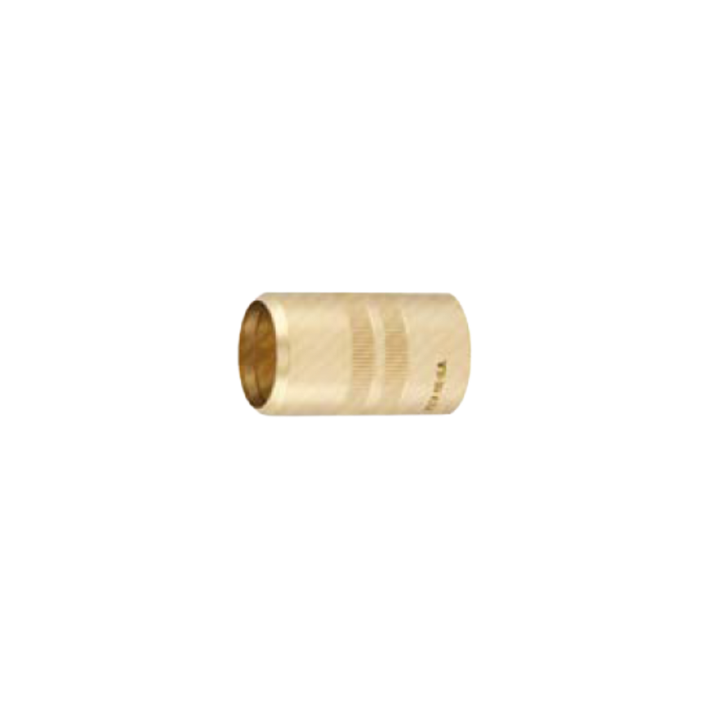A brass cylindrical connector or fitting with a textured exterior and a smooth interior, shown against a plain white background.