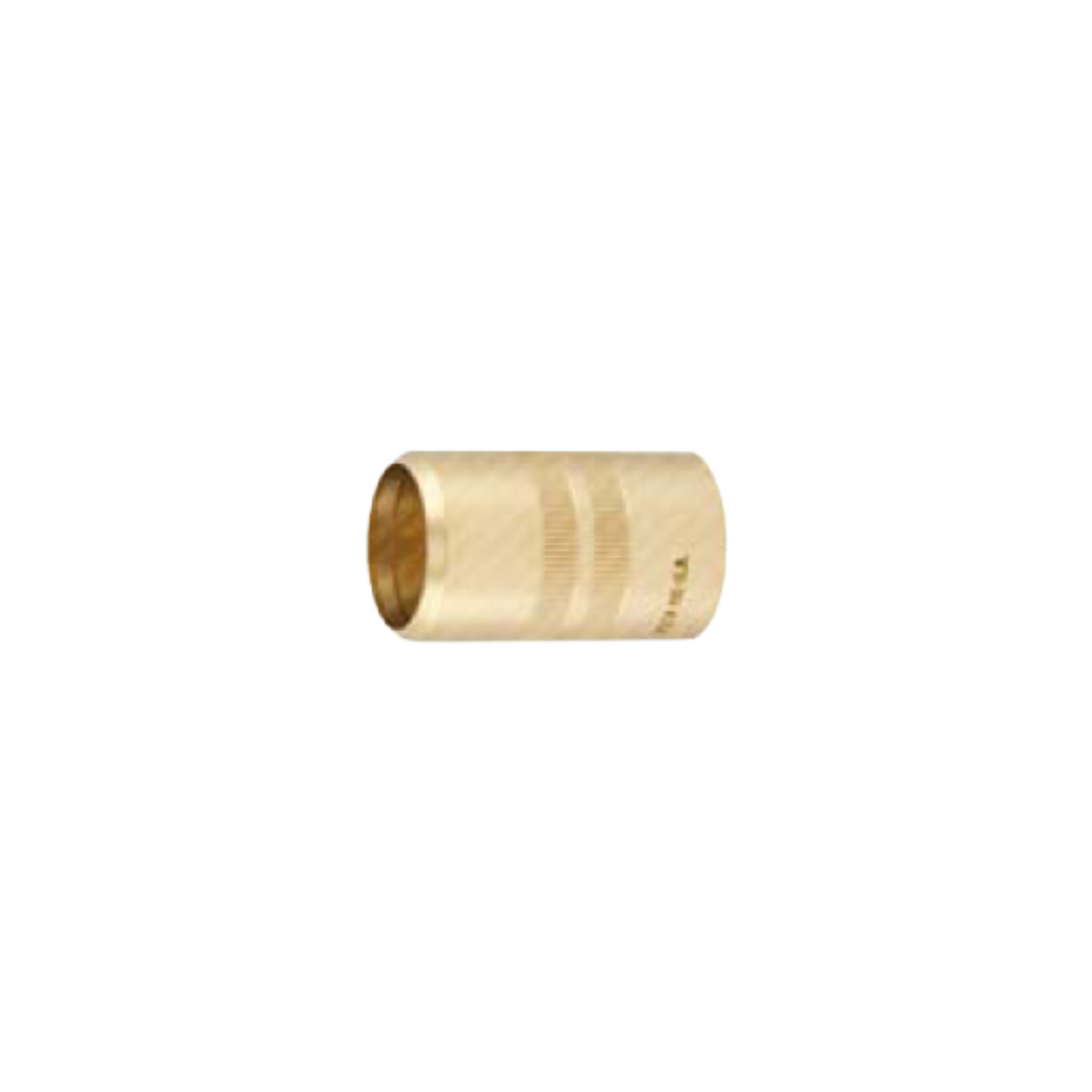 A brass cylindrical connector or fitting with a textured exterior and a smooth interior, shown against a plain white background.