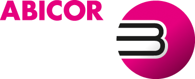 ABICOR BINZEL logo with pink and white text on a black background