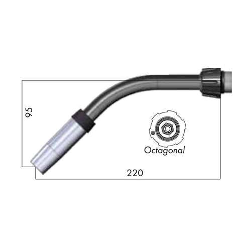 Binzel 014.0630 45° mid-length gooseneck drawing, for ABIMIG AT 355 MIG welding torch