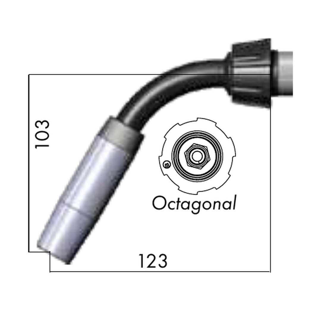 Binzel 014.H538 60° short gooseneck drawing, for ABIMIG AT 355 MIG welding torch