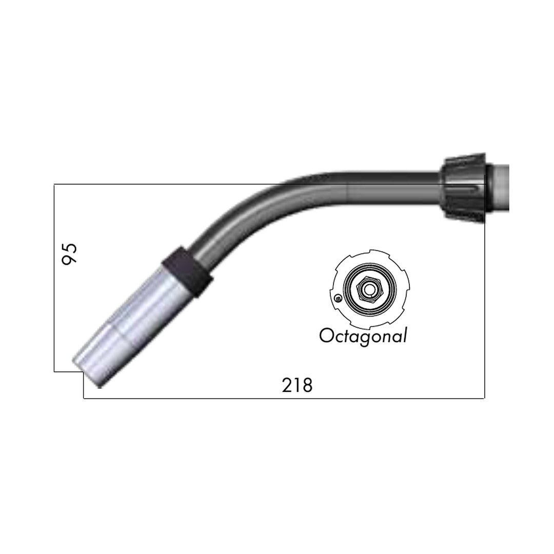 Binzel 016.D410 45° mid-length gooseneck drawing, for ABIMIG AT 415 MIG welding torch