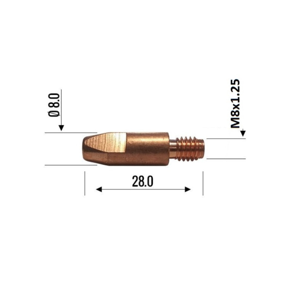 140.0114 Standard Copper Contact Tip, M8, .030 in. Wire, for ABIMIG AT 355 and AT 415 MIG welding torches